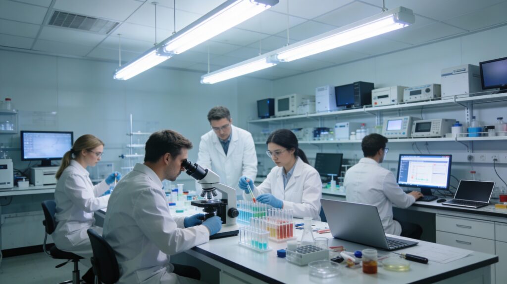 研究室で甘味料の研究をしている様子